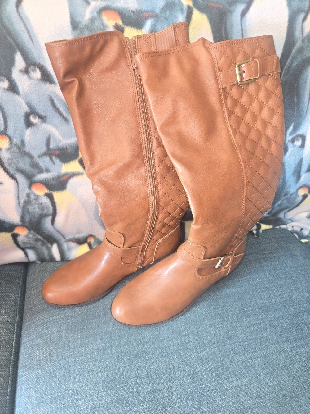 Women's Brown Quilted Mid-Calf Riding Boots